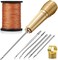 WILLBOND 6 Pieces Canvas Leather Sewing Awl Needle with Copper Handle, 50 m Nylon Cord Thread and 2 Pieces Thimble for Handmade Leather Sewing Tools Shoe and Leather Repair.