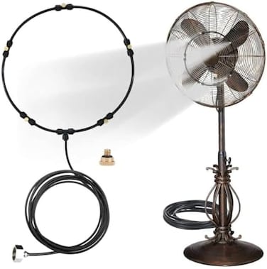 LANDGARDEN Outdoor Misting Fan Kit for a Cool Patio Breeze,Water Mister Spray for Cooling Outdoor,19. 36FT (5. 9MMisting Line5 Brass Mist Nozzlesa Brass Adapter(3/4Fit to Any Outdoor Fan.