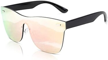 FEISEDY Mirrored Rimless Sunglasses One Piece Lens Reflective Sunglasses for Women Men B2647.
