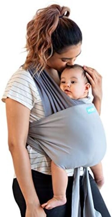 MOBY Easy Wrap InwardOutward-Facing Baby Carrier Sling, Sturdy Buckles, Hands-Free Mobility, Premium Quality Design To Carry Infants Up To 33 lbs, Washable, 100% Cotton, Grey.