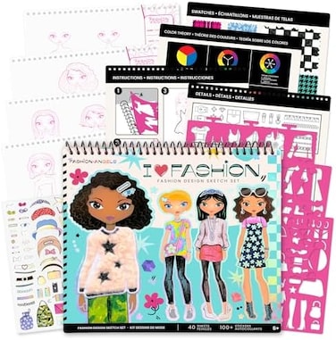 Fashion Angels I Love Fashion Sketch Portfolio, Includes Sketch Pad with StencilsStickers, Fashion Design Sketch Book for Girls, Ideal Drawing Kit for Kids.