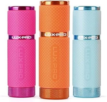LUXPRO Bright 40 Lumen Gels LED Flashlight - Features Fun Colors and Glow-in-The-Dark Rubber Grip with a Matching Wrist Lanyard - Batteries Included - Pack of 3 - Pink, Orange, Teal.