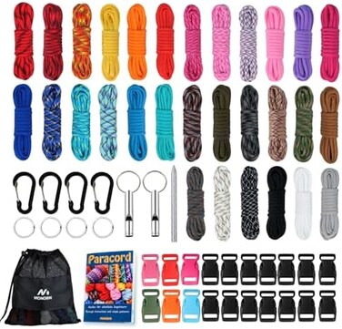 MONOBIN 550 Paracord Bracelet Kit - Type III Survival Parachute Cord Combo Crafting Kit with Buckle, Carabiner and Key Ring for Making Paracord Bracelet, Dog Collar, Lanyard.