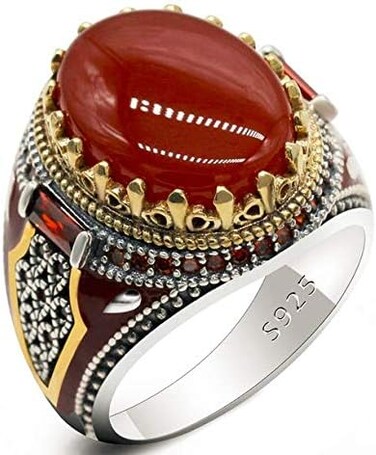 Qida S925 Sterling Silver Onyx Ring for Men Natural Agate Stone Ring Cool Turkish Handmade Luxury Jewelry.
