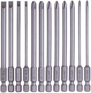 Rocaris 12 Pack 1/4 Inch Hex Shank Long Magnetic Screwdriver Bits Set 4 in Power Tools (SlottedCross Head.