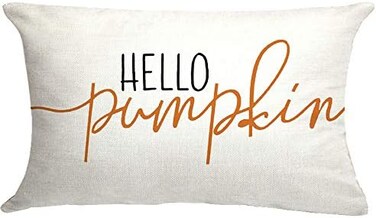 GTEXT 12x20 inch Fall Throw Pillow Cover Hello Pumpkin Cushion Cover Autumn Decor Fall Pumpkins, Outdoor Pillow Linen Square Pillow Cover for Cushion,Sofa Fall Pillow Cover.