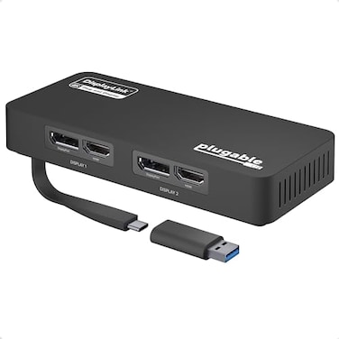 Plugable 4K DisplayPort and HDMI Dual Monitor Adapter for USB 3. 0 and USB-C, Compatible with Windows.
