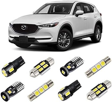 طقم إضاءة LED داخلية بيضاء من BRISHINE لمازدا CX-5 موديلات 2013 2014 2015 2016 2017 2018 2019 2020 2021 2022، مصابيح LED داخلية فائقة السطوع 6000K، تتضمن مصابيح لوحة الترخيص وأداة التركيب.