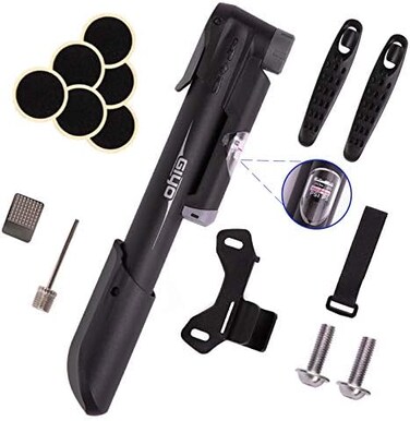 GIYO Mini Bike Pump, Portable Compact Bicycle Pump with Pressure Gauge, Tire Repair Kit, Perfect for PrestaSchrader Frame Mount for Road, MountainBMX Cycling, Ball Pump with Needle 120 PSI.