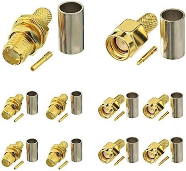 مجموعة موصلات Superbat SMA Crimp SMA ذكر SMA أنثى Crimp لحام مجموعة موصلات لكابلات RG58 RG142 RG400 RG303 RG141 LMR195 منخفضة الفقد المحوري عبوة من 10 قطع.