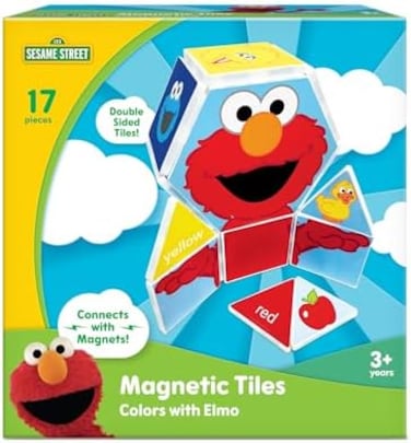 CreateOn Sesame Street Colors with Elmo, The Original Magnetic Building Tiles Making Learning Basic Colors Fun and Hands-On, Versatile Educational Toy for Children Ages 3 Years.