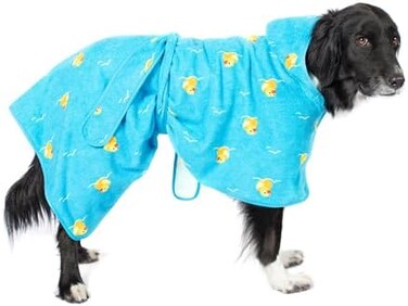 Barkbox Dog Bathrobe Towel - Lightweight, Super Cute Fast Drying Bathrobe for Dogs - Ducky (Large.