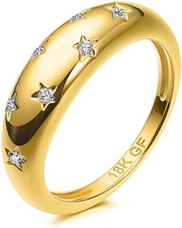 AllenCOCO 18K Gold Plated 7 Cubic Zirconia Inlayed Star Shiny Dome Ring Statement Ring.