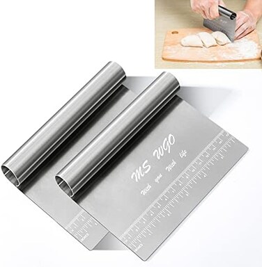MS WGO Pro Dough Pastry Scraper/Cutter/Chopper Stainless Steel Mirror Polished with Measuring Scale Multipurpose- Cake, Pizza Cutter - Pastry Bread Separator Scale Knife.