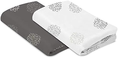 4moms breeze Bassinet Sheets, For Baby Bassinets and Furniture, Machine Washable and 100% Cotton, WhiteGrey, 2 Pack,2 Count (Pack of 1.