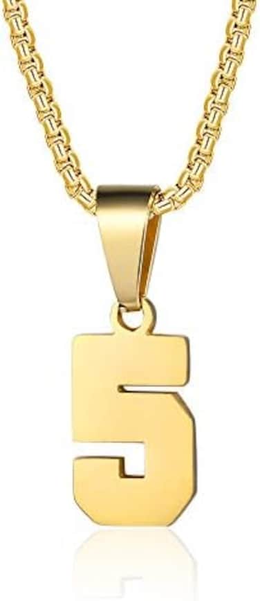 Susook Number Necklaces Personalized Necklaces 18K Gold Plated Initial Number Pendant Stainless Steel Chain Sports Necklaces for Men Women.