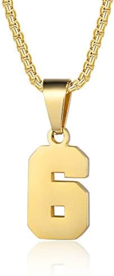 Susook Number Necklaces Personalized Necklaces 18K Gold Plated Initial Number Pendant Stainless Steel Chain Sports Necklaces for Men Women.