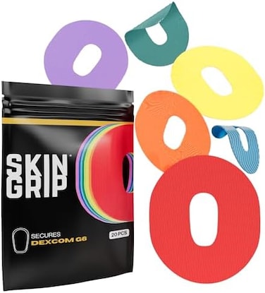 Skin Grip Adhesive Patches for Dexcom G6 CGM &ndash; WaterproofSweatproof Adhesive for 10-14 Days, Pre-Cut Adhesive Medical Tape, Continuous Glucose Monitor Sensor Cover &ndash; 20 Pack, Rainbow Pack.