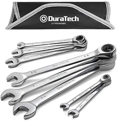 DURATECH SAE, 8-piece,Ratcheting Combination Wrench Set 5/16" to 3/4", Chrome Vanadium Steel, with Carrying Bag.
