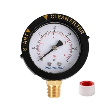 Uharbour 60psi Pressure Gauge, 2" Dial with Protection Case and 1/4"NPT Center Bottom Mount, Clean Filter Utility Water Pressure Gauge for Swimming Pool Filter, Spa and Aquarium. &hellip;.
