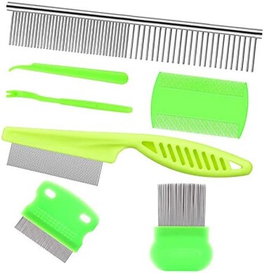 Lamoutor 7Pcs Pet Flea Comb Fine Tooth Comb and Pet Stainless Steel Combs for Dogs Cats Pet.