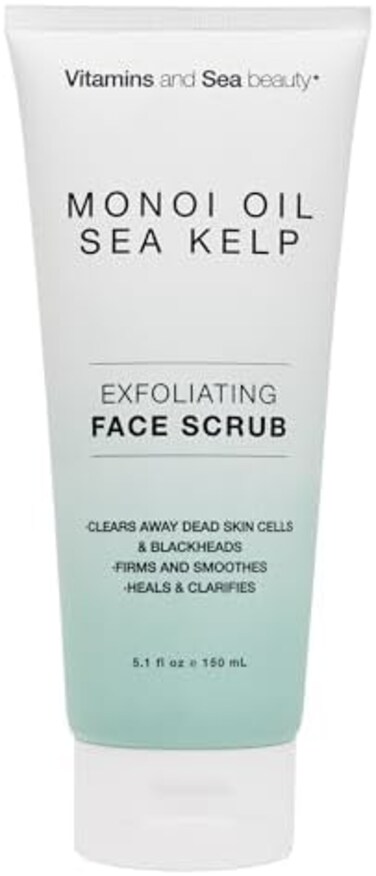 VITAMINS AND SEA BEAUTY Hydrating Exfoliating Face Cleansing Wash Scrub, Deep Pore Cleanser with Monoi Oil and Sea Kelp Seaweed Skincare, 5. 1 Fl Oz.