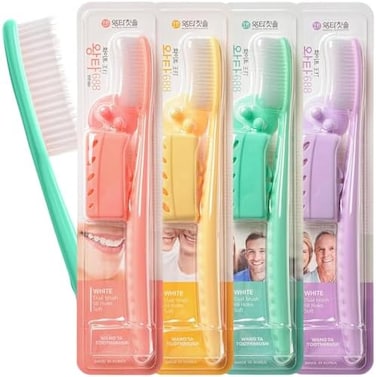 WANGTA Toothbrush 4pcs, Twice as Wide as Regular Brush Head, Wide Toothbrush, Long Brush Head, More Comfortable and Easier Brushing (White Brush.