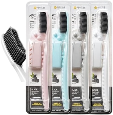 WANGTA Toothbrush 4pcs, Twice as Wide as Regular Brush Head, Wide Toothbrush, Long Brush Head, More Comfortable and Easier Brushing (Black Brush.