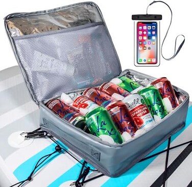حقيبة تبريد ملحقات لوح التجديف من SUP-NOW مع غطاء هاتف مقاوم للماء، وهي من ملحقات التجديف الأساسية.