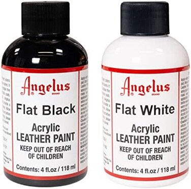Angelus Brand Acrylic Leather Paint Waterproof 4oz - Flat BlackFlat White Duo.
