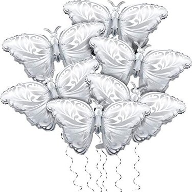 Skylety 6 Pieces Butterfly Foil Balloon Silver Aluminum Party Balloon Foil Balloons for Wedding Birthday Anniversary Party Decoration.