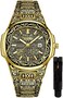HUNRUY Retro Watches for Men Quartz Watches Tattoo Pattern Carved Stainless Steel Bracelet Waterproof Wrist Watch.