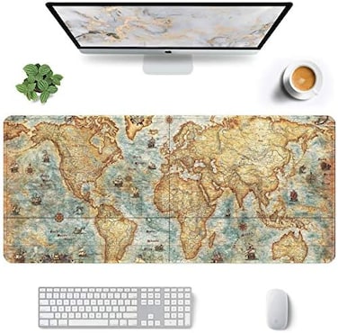 Auhoahsil Large Mouse Pad, Full Desk XXL Extended Gaming Mouse Pad 35" X 15", Waterproof Desktop Mat with Stitched Edge, Non-Slip Laptop Computer Keyboard Mousepad for OfficeHome, World Map Design.