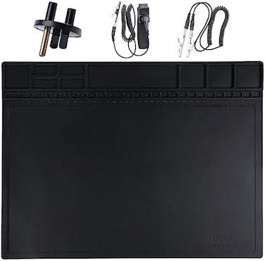 HPFIX Anti Static Mat ESD Safe for iPad, iMac, Laptop,Computer, Cellphone Repair, Soldering Mat Heat Resistant with ESD Wristband, Grounding Wire 15. 9&rdquo; x 12&rdquo; Black.