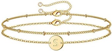 MONOZO Gifts for Teenage Girls Women, Gold Initial Bracelets for Women Teen Girls, 14K Gold Filled Letter S Initial Bracelet Gifts for Teenage Girls Dainty Disc Charm Bracelet Gifts for Girls Women.
