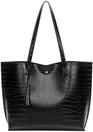 Dreubea Women's Soft Faux Leather Tote Shoulder Bag from Dreubea, Big Capacity Tassel Handbag.