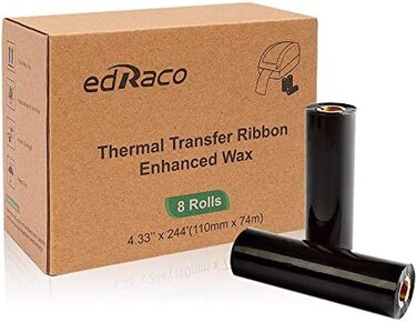 Edraco Desktop Thermal Transfer Ribbons -Enhanced Wax, 8 Rolls, 4. 33" x 244'/110mm x 74m for Zebra Desktop Printer&hellip;.