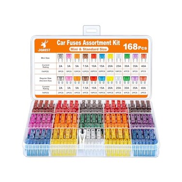 Jorest 160pcs Car Fuse Kit Set 96 Mini Blade Fuses64 Standard Car Fuses1 Fuse Puller - for Cars/Motorcycle, Motorcycle(2 Amp 3A 5A 7. 5A 10A 15A 20A 25A 30A 35A 40A.