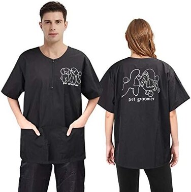 Noverlife Short Sleeves Pet Grooming Smock with 2 Pockets, M Size, Splash Proof Anti-Static Pet Beautician Work Clothes, Dog Cat Groomer Cosmetologist Uniforms for Pet Shop Men Women.