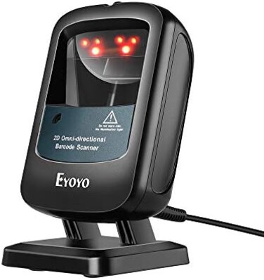 Eyoyo 2D Hands-Free Barcode Scanner, Omnidirectional USB Wired Desktop Barcode Reader 1D 2D PDF417 Data Matrix Bar Code Reader with Automatically Scanning for Retail Store Supermarket Mall Business.