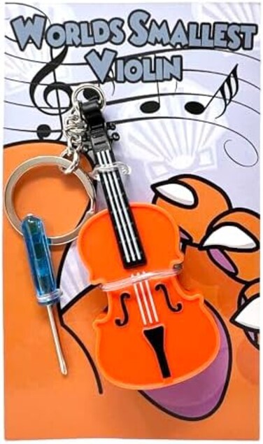 MunnyGrubbers - Original World's Smallest Violin Toy Keychain With Playable Sad Music - Mini Tiny Violin Keychain with Sound - Meme - Novelty - Funny - Joke - Gift - (WSV-V1-1P.