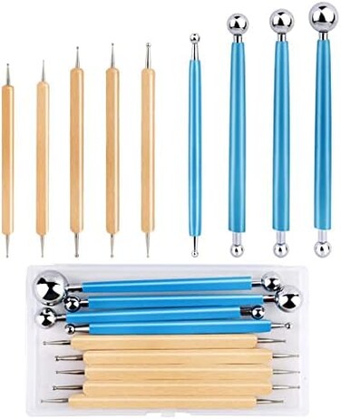 LOKUNN 9 PCS Dotting Tools Ball Styluses with Box, Pen Dotting Tools Set for Rock Painting, Pottery Clay Modeling Embossing Nail Art.