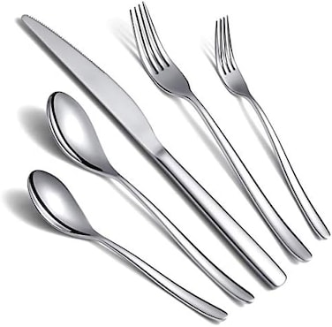 HOMQUEN Brand Silverware Set 20 Pieces, Stainless Steel Flatware Set, Mirror Polish Cutlery Set, Utensil Sets Service Set for 4 (Silver.