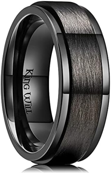 King Will INTERTWINE 8mm Mens Silver/Gold/Rainbow Stainless Steel Wedding Ring Spinner Statement Band Sand Blast Knot Design High Polished.