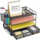 Marbrasse 4-Trays Desktop File Organizer with Pen HolderPaper Letter Tray with Drawer and 2 Pen HolderMesh Office Supplies Desk Organizer for Home Office (Black.