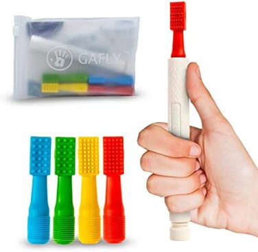 أدوات العلاج الحركي الفموي من GAFLY Therapens تحفز الكلام والتغذية - ألعاب Chewy Vibe لعلاج النطق تساعد الأطفال ذوي الاحتياجات الحسية ChewRelax - مجموعة محفز الفم تتضمن 4 رؤوس وحقيبة تخزين.