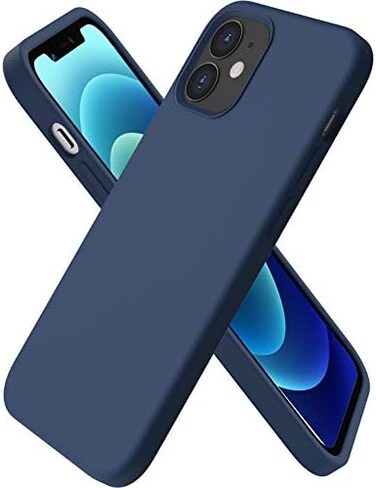 ORNARTO Compatible with iPhone 12 Mini Case, Slim Liquid Silicone 3 Layers Full Covered Soft Gel Rubber with Microfiber Case Cover 5. 4 inch-Navy Blue.