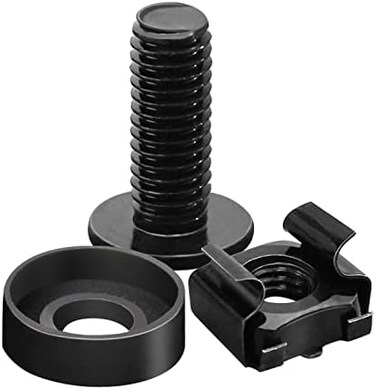 Leadrise 50-Pack M6 x 16mm Computer Rack Mount Cage Screws and NutsWashers for Rack Mount Server Cabinet, Rack Mount Screw Cage Nut - Black.