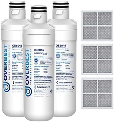 Overbest LT1000PC ADQ747935 Refrigerator Water Filter and Air Filter, Replacement for LG LT1000P, ADQ74793501, ADQ74793502, Kenmore 469980, 9980 and LT120F, 3 Combo.