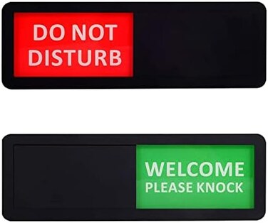 Kichwit Privacy Sign for Offices or Homes, Do Not Disturb Sign, Welcome Please Knock Sign, Black, 8. 2 x 2. 8 Inches.